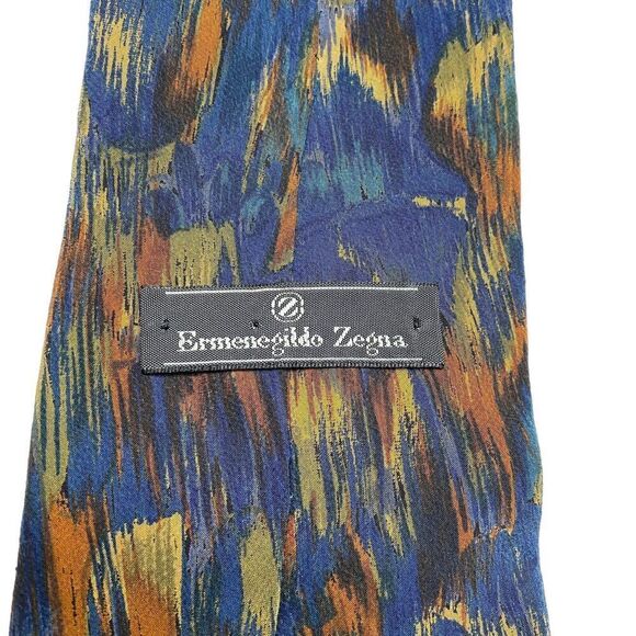 Ermenegildo Zegna Tie Men's Necktie Silk Blue Brown Abstract Watercolor - Picture 4 of 8